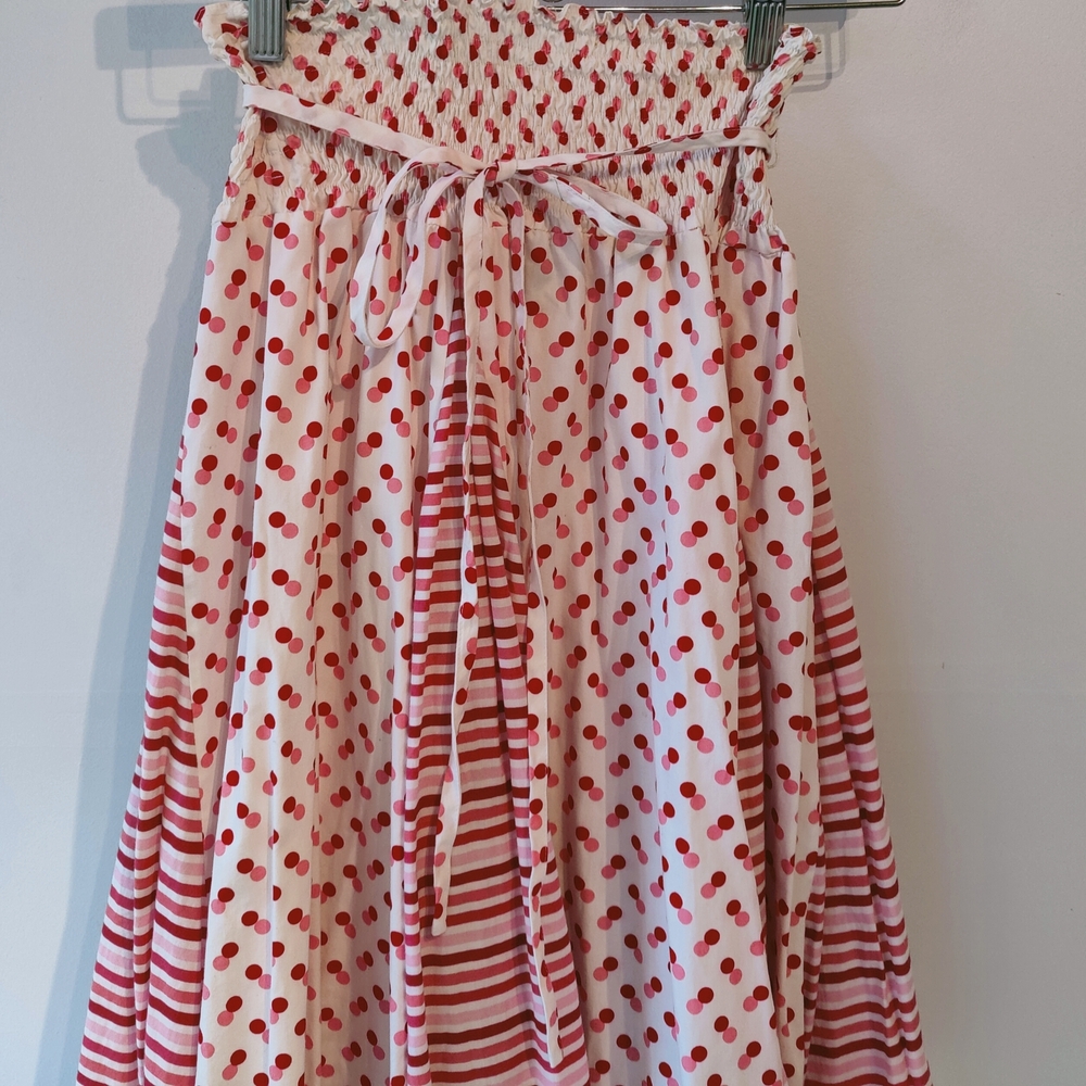 Vu Seattle Red Polka Dot and Stripe Skirt